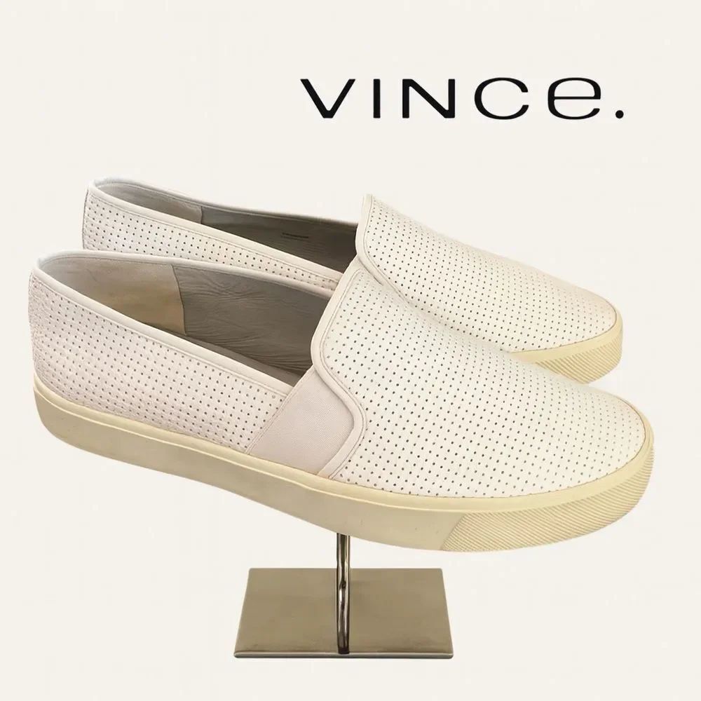 Vince Blair Perforated Leather Slip-On White Sneakers 8
